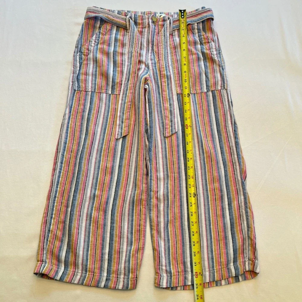 Seven7 Multi Color Striped Wide Leg High Rise Linen Blend Pants Size 6